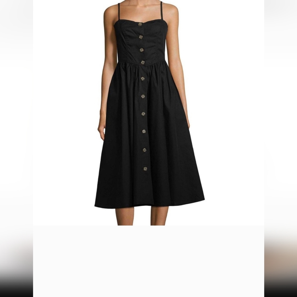 Free People Black Midi Dress with Button Detail